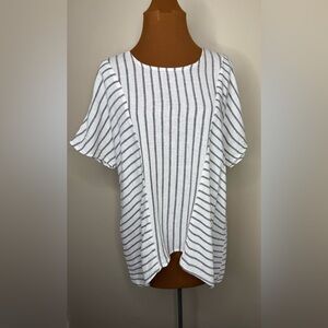 Et Lois Linen & Cotton Blend Striped Pullover Short Sleeve Blouse Size Small